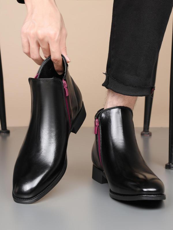 Men's Business Formal Shoe Boots, Classic Retro Style Zipper Design Ankle Boots for Work Office, Fashionable Shoes for Daily Wear